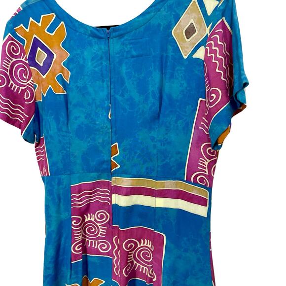 Vintage 90s Blue Tropical Tantrum Rayon Babydoll Mini Dress Large - Picture 5 of 8